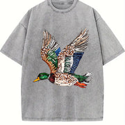 Faux Rhinestone Mallard Duck Flying : Hunting Lover vintage washed oversized T-shirt in Gray