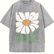 Bohemian Daisy Regular Vintage Washed T-Shirt in Gray