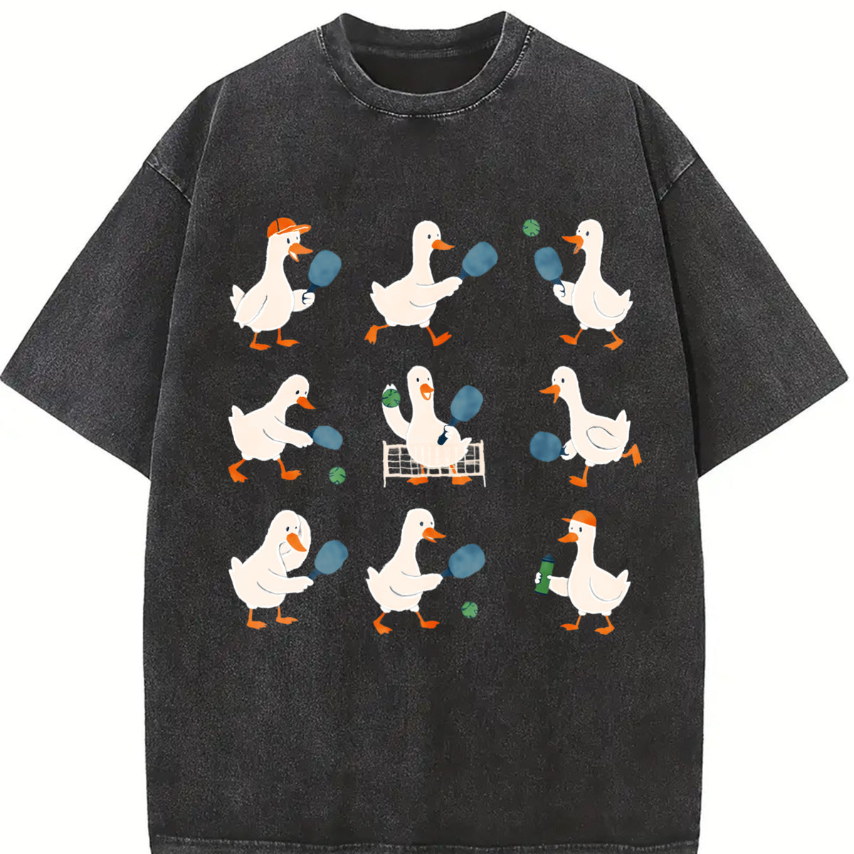 Goose Pickleball Player Vintage Washed T-Shirt in Black