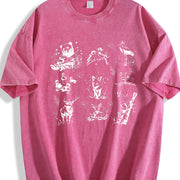 Forest Animals 90s Tattoo Vintage Washed T-Shirt in Red