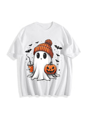 Halloween Ghost Cute Ghost Cotton T-Shirt in White