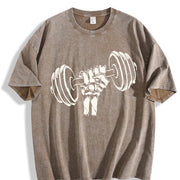 Barbell Fist Vintage Washed T-Shirt in Brown