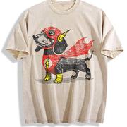 Dachshund Superhero – Wiener Dog for Comic Fans vintage washed oversized T-shirt in Beige