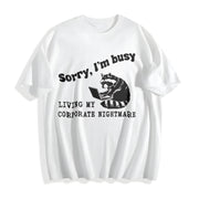 Corporate Nightmare Raccoon Cotton T-Shirt in White