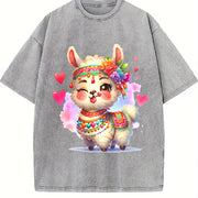 With Llama Hair Accent for Winter Vintage Washed T-Shirt in Gray