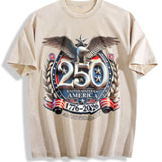 USA 250th Anniversary 1776-2026 Eagle Badge Vintage Washed T-Shirt in Beige