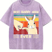 Happy Easter Best Bunny Mom Ever Vintage Washed T-Shirt in Purple