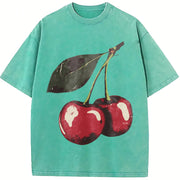 Cherry Fruit Vintage Washed T-Shirt in Blue