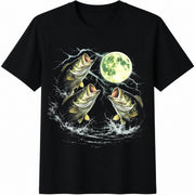 Bass Fish Moon 90s Cotton T-Shirt in Black