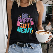 Be Happy Lift Heavy Crew-neck Sleeveless Vest Outdoor Women's Color Cotton Tank Top in Black
