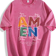 AMEN Classic Letter Header for Distressed God Bless Vintage Washed T-Shirt in Red