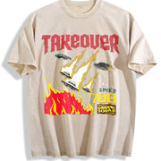 Takeover UFO Alien Fire Sleeveless Tank Vintage Washed T-Shirt in Beige