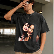 Selena and Aaliyah Vintage Washed T-Shirt in Black