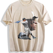 Aaron New York Custom Comic Style Baseball Custom vintage washed oversized T-shirt in Beige