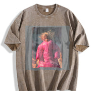 Woman in a Pink Snowsuit Vintage Washed T-Shirt in Brown