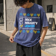 Nice Naughty Jewish Hanukkah Vintage Washed T-Shirt in Blue