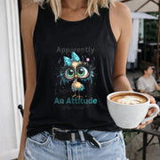 Apparently I Have an Attitude Crew-neck Sleeveless Vest Women's Color Cotton Tank Top in Black