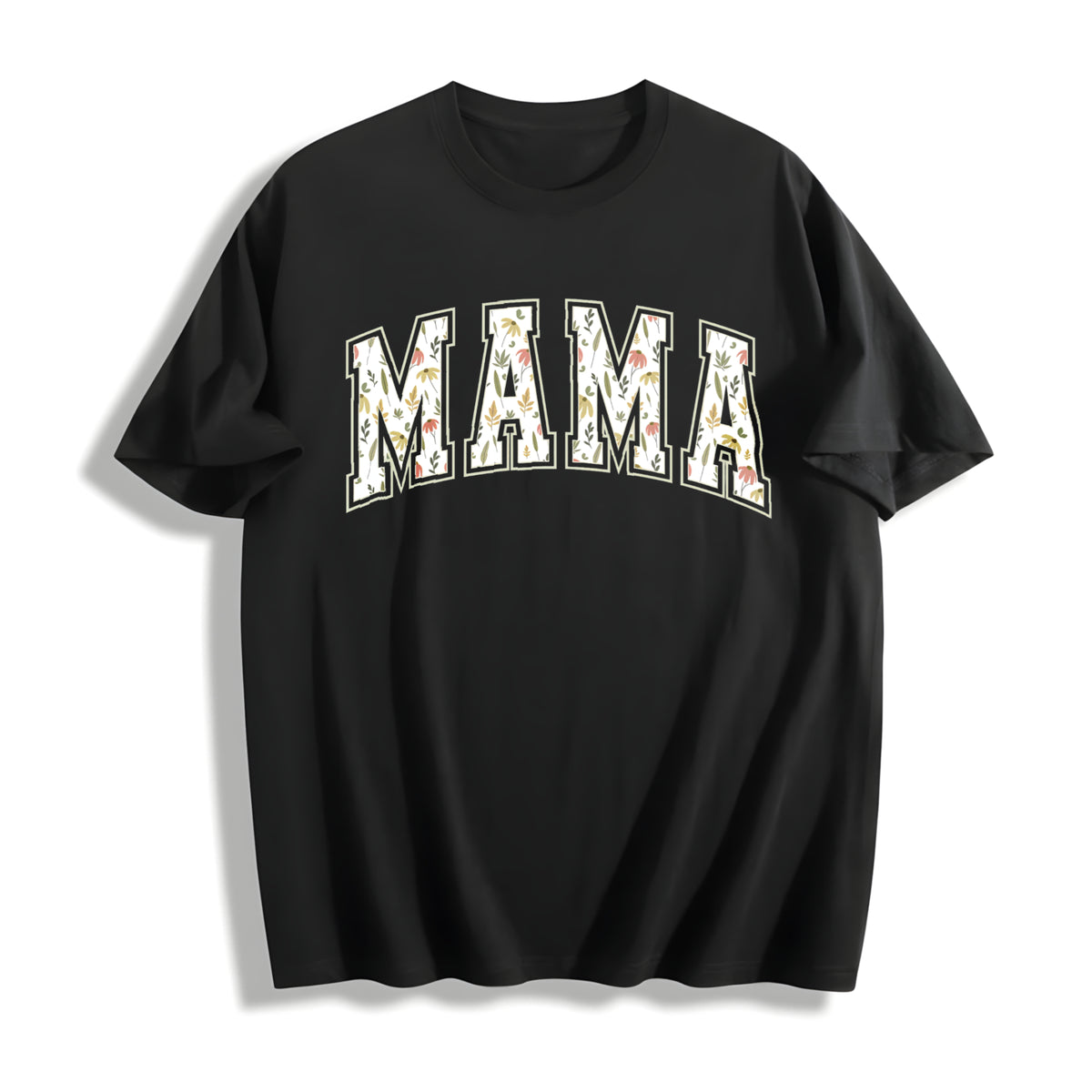 Floral Mama Strong Woman Cotton T-Shirt in Black