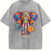 Elephant Fashionable Vintage Washed T-Shirt in Gray