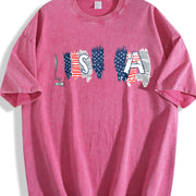 USA Flags Typography Vintage Washed T-Shirt in Red