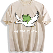 We Ride at Dawn Frog and Goose Chaotic Animal vintage washed oversized T-shirt in Beige