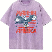 Retro Eagle Made in America 4th of July Vintage Washed T-Shirt in Purple