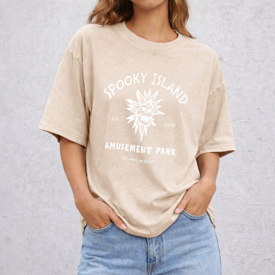 Spooky Island vintage washed oversized T-shirt in Beige
