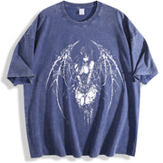Gothic Y2k Anime Angel Black vintage washed oversized T-shirt in Blue