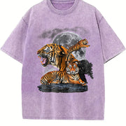 Three Tigers 90s Retro Alpha Moon Vintage Washed T-Shirt in Purple