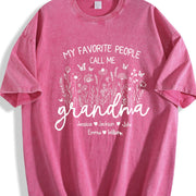 Custom Grandma with Kids Names Vintage Washed T-Shirt in Red