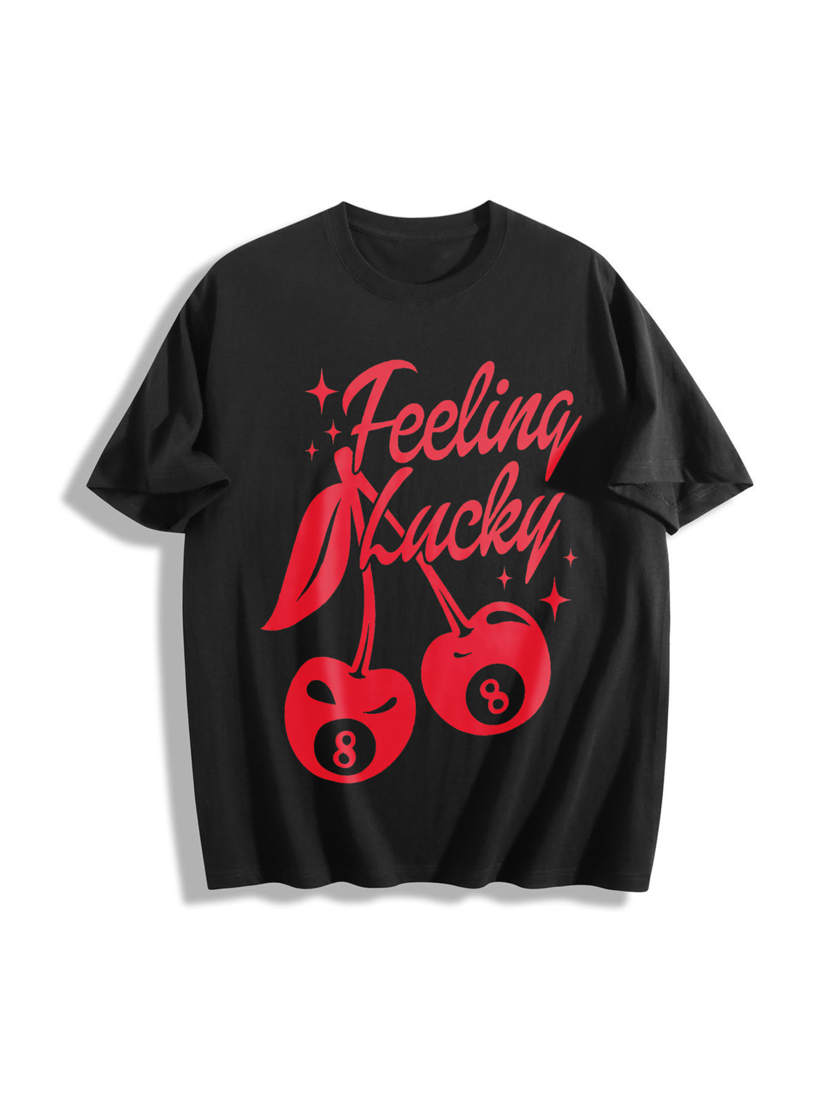Feeling Lucky You Cherry 8 Ball Cotton T-Shirt in Black