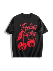 Feeling Lucky You Cherry 8 Ball Cotton T-Shirt in Black
