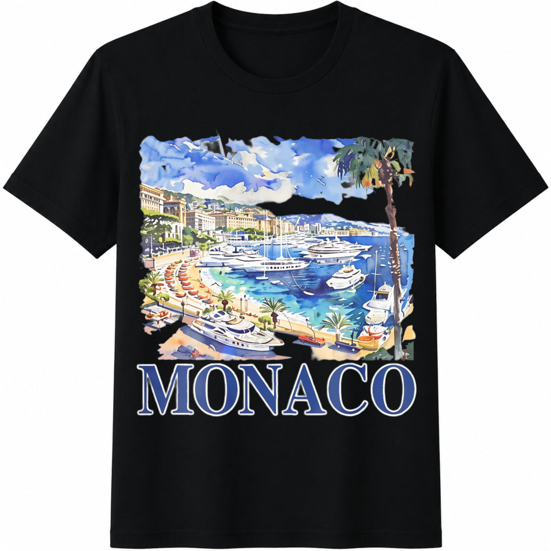 Monaco Harbor Cotton T-Shirt in Black