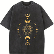 Thick Loose Moon and Sun Vintage Washed T-Shirt in Black