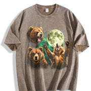 Bear Moon Retro Grizzly Bears Vintage Washed T-Shirt in Brown