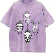 Horror Movie Christmas Vintage Washed T-Shirt in Purple
