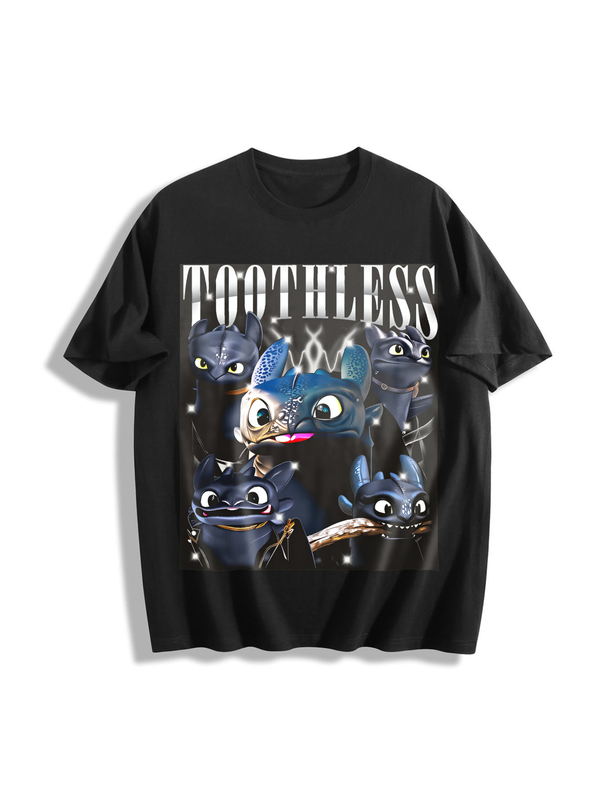 Toothless Dragon Cotton T-Shirt in Black