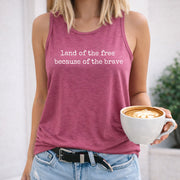 Land of the Free Because of the Brave Women's Color Cotton Tank Top in Red