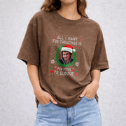 All I Want For Christmas Is For Steve To Survive vintage washed oversized T-shirt in Brown