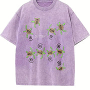 Sea Turtle Embroidered Vintage Washed T-Shirt in Purple