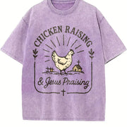 Chicken Raising & Jesus Praising Farm Life vintage washed oversized T-shirt in Purple