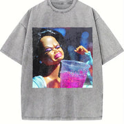 Glam Doll with a Purple Drink Vintage Washed T-Shirt in Gray