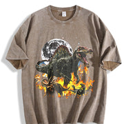 Dinosaur 90s Retro Jurassic Spinosaurus Vintage Washed T-Shirt in Brown