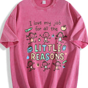 I Love My Job for All the Little Reasons Teacher Vintage Washed T-Shirt in Red