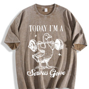 Today I Am Serious Goose Vintage Washed T-Shirt in Brown
