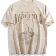 Redeemed Galatians 2:20 Cross Vintage Washed T-Shirt in Beige