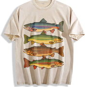 Trout fishing enthusiast fish lover and Batik vintage washed oversized T-shirt in Beige