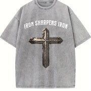 European and American New All-match and Distressed Vintage Washed T-Shirt in Gray
