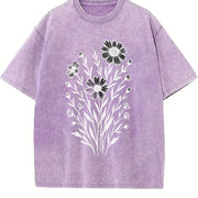 Wildflowers ® Retro Block Peonies Vintage Washed T-Shirt in Purple