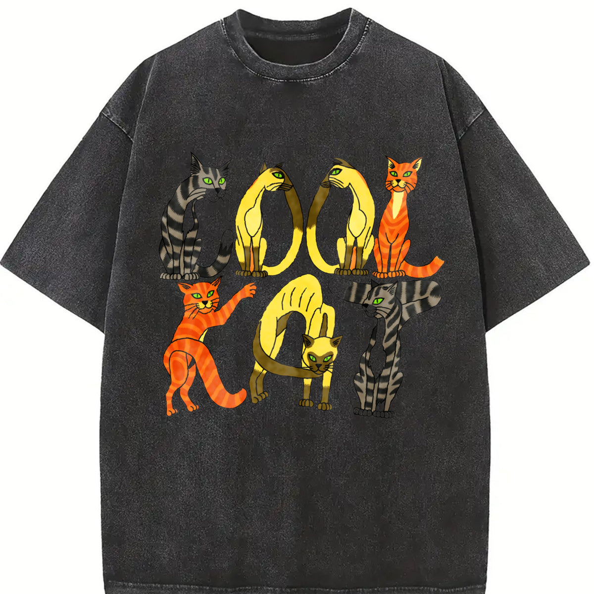 Retro 90s Cartoon Cats Cat Lover Vintage Washed T-Shirt in Black